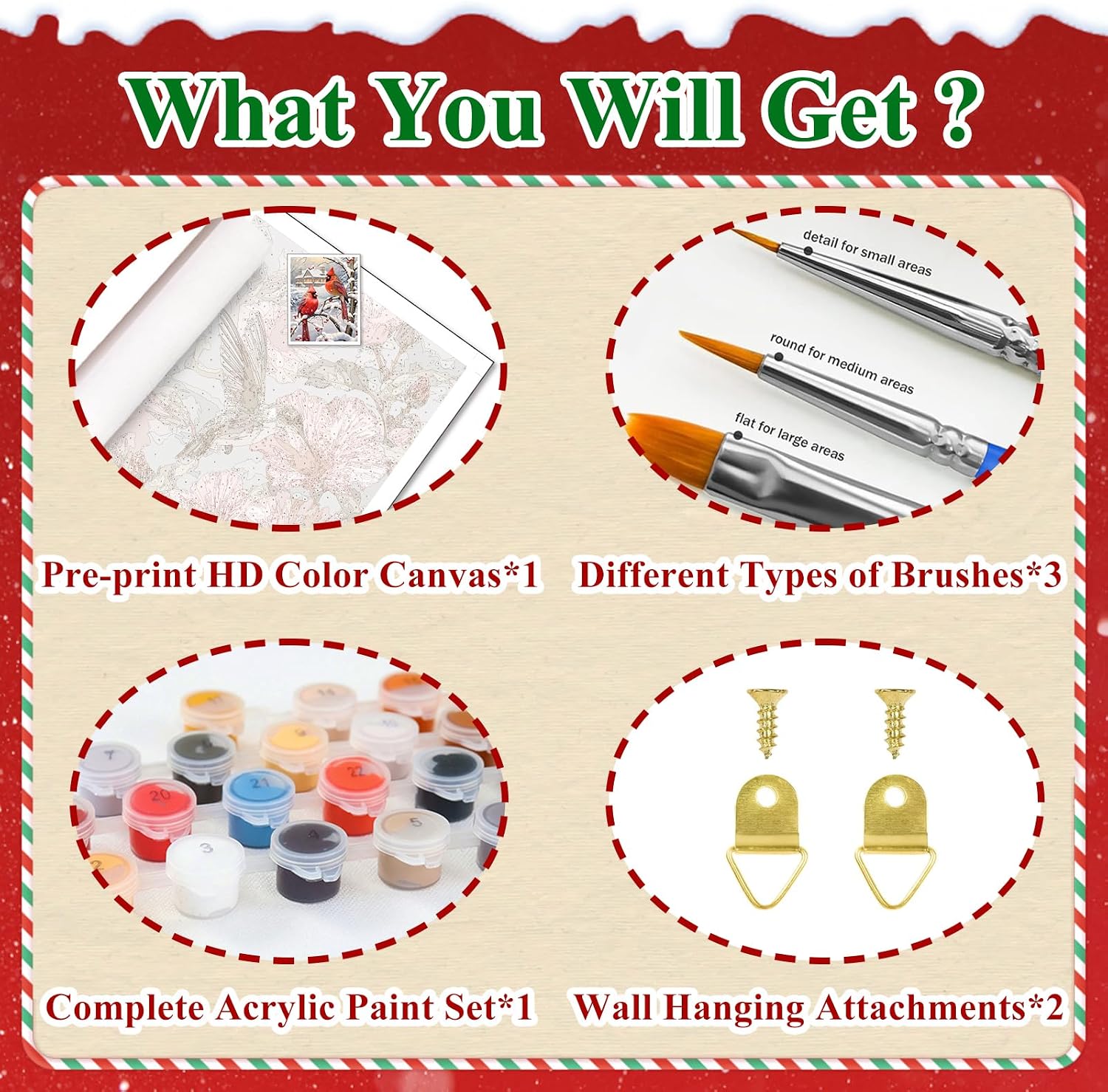 HMZephitiquc Cardinal Paint by Numbers Kit for Adults Canvas, Bird Paint by Number Christmas, Bird Painting by Numbers, Easy DIY Crafts Home Wall Decor 16x20 in