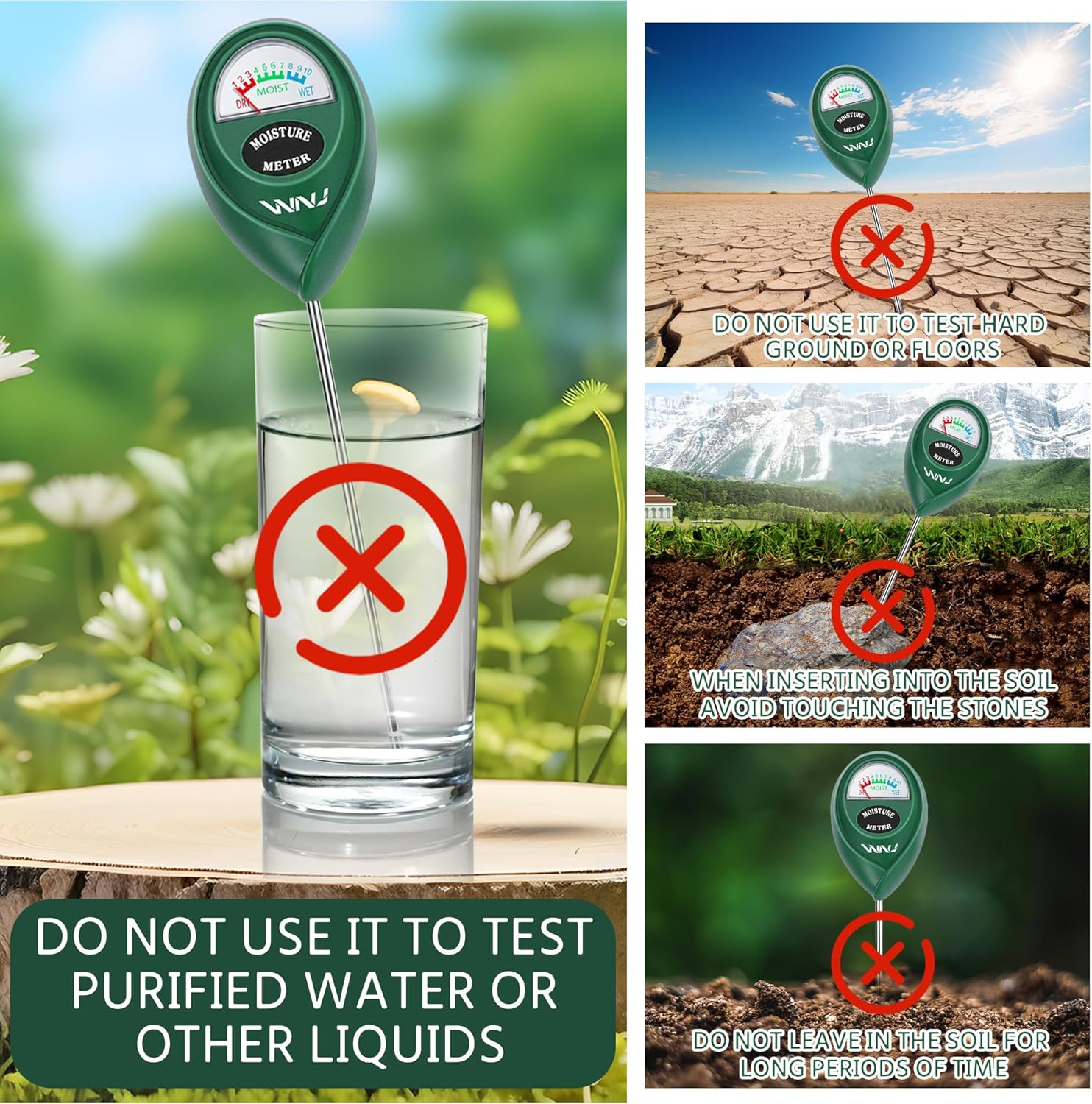 WNJ 2 Pack Soil Moisture Meter, Plant Water Monitor, Lawn Moisture Meter，Soil Hygrometer Sensor for Gardening, Farming, Indoor and Outdoor Plants thumbnail