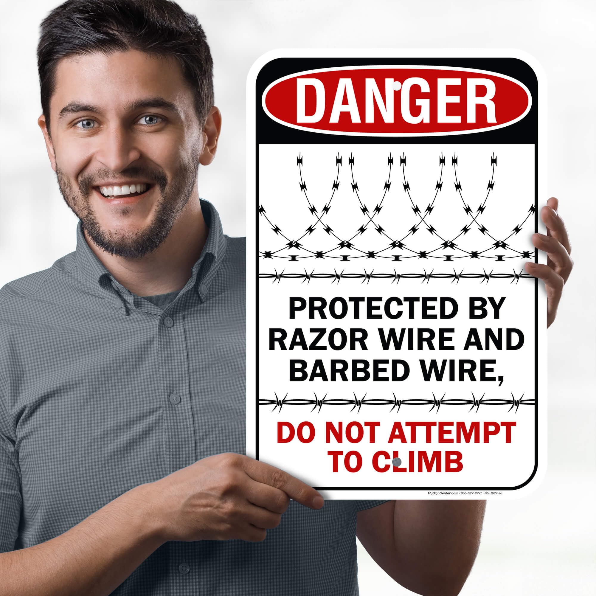 Danger Protected by Razor Wire and Barbed Wire Do Not Attempt to Climb Sign, 12x18 Inches, Rust Free .063 Aluminum, Fade Resistant, Made in USA by My Sign Center