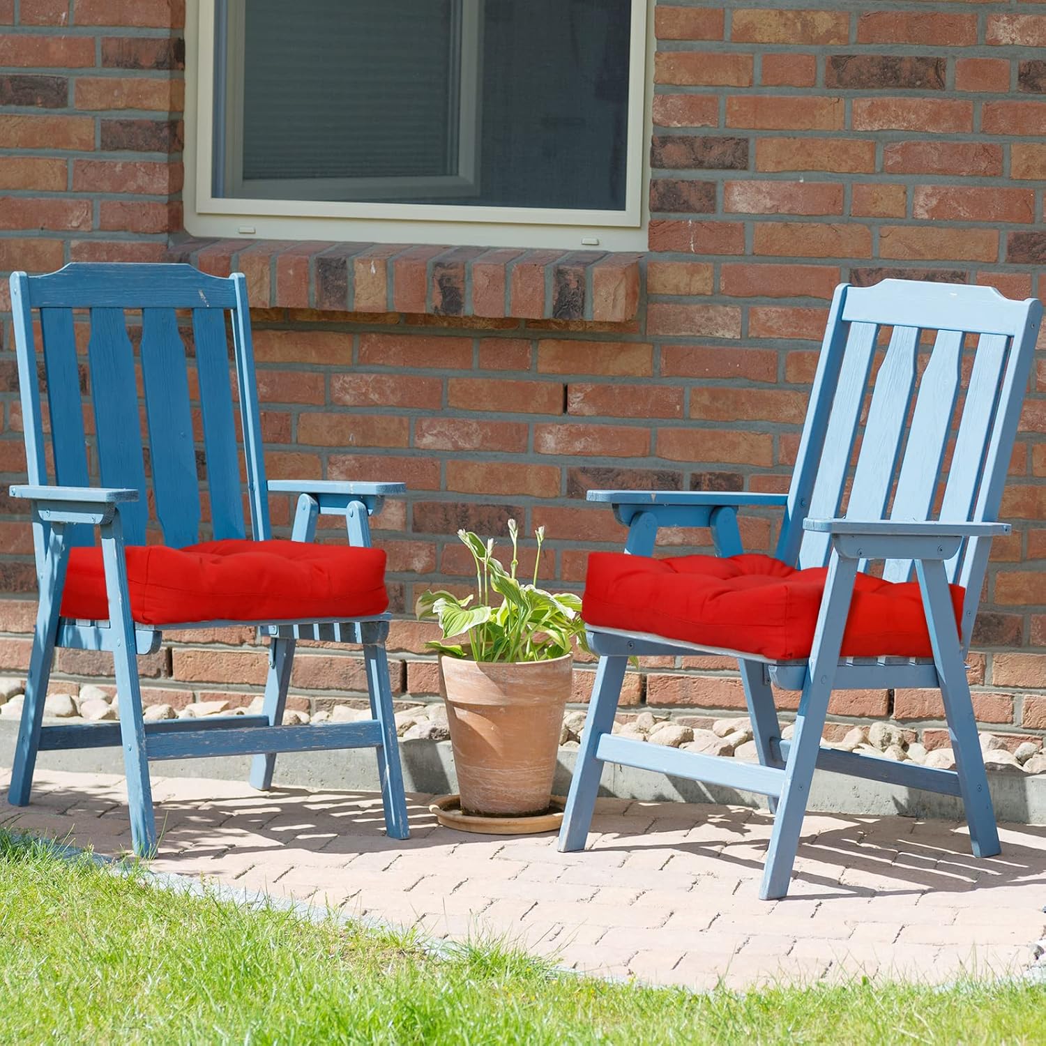 Giantex Set of 4 Tufted Patio Cushions, 4" Outdoor Seat Cushions, Waterproof & High Elasticity for Comfortable Sitting Experience, Square Chair Cushions for Indoor Outdoor Use, Red