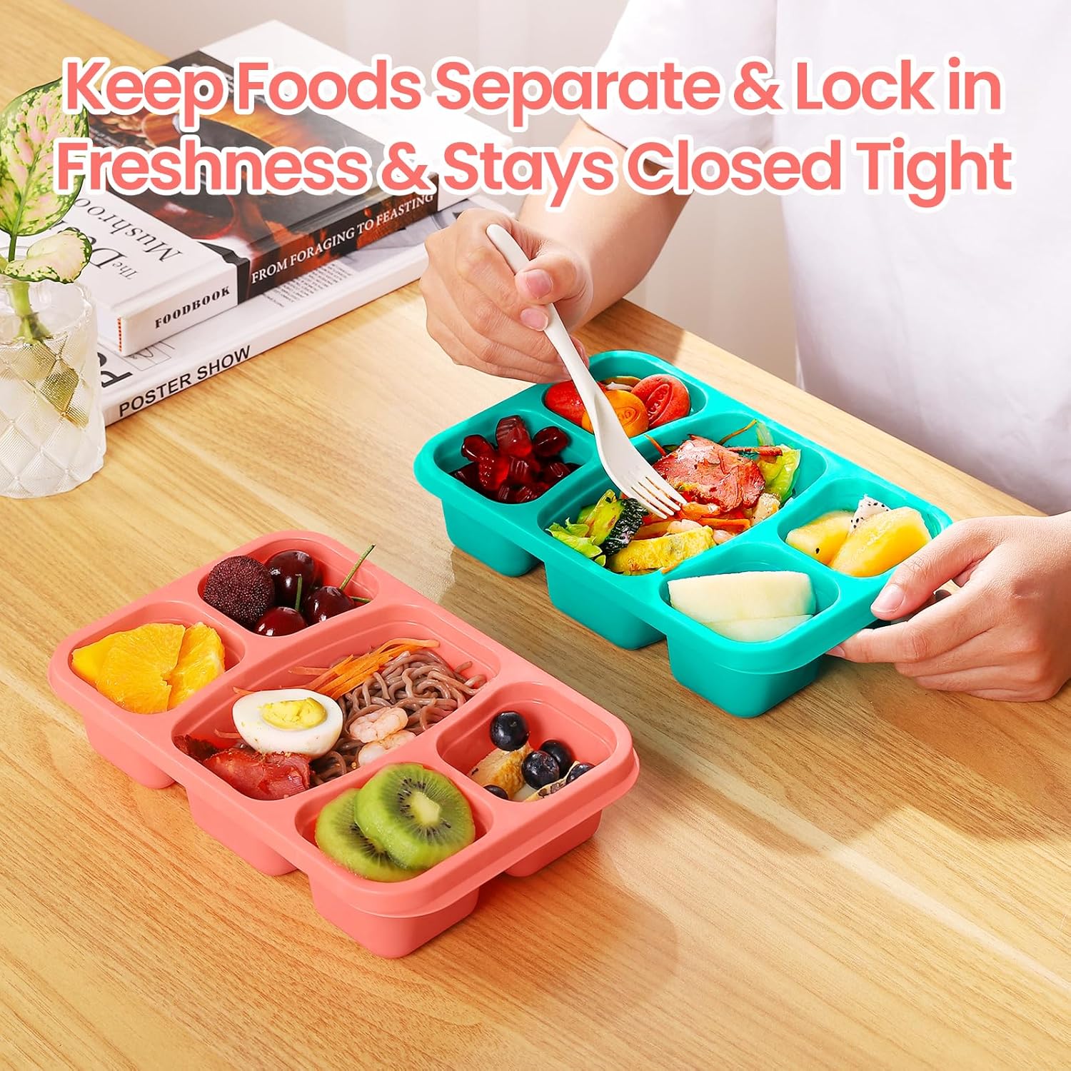 Bento Boxes Adult Lunch Containers 4 Pack, 5 Compartment Reusable Lunchable Containers for Kids, Stackable Snack Box With XXL Space for Sandwiches,Meal Prep for School - Image 6