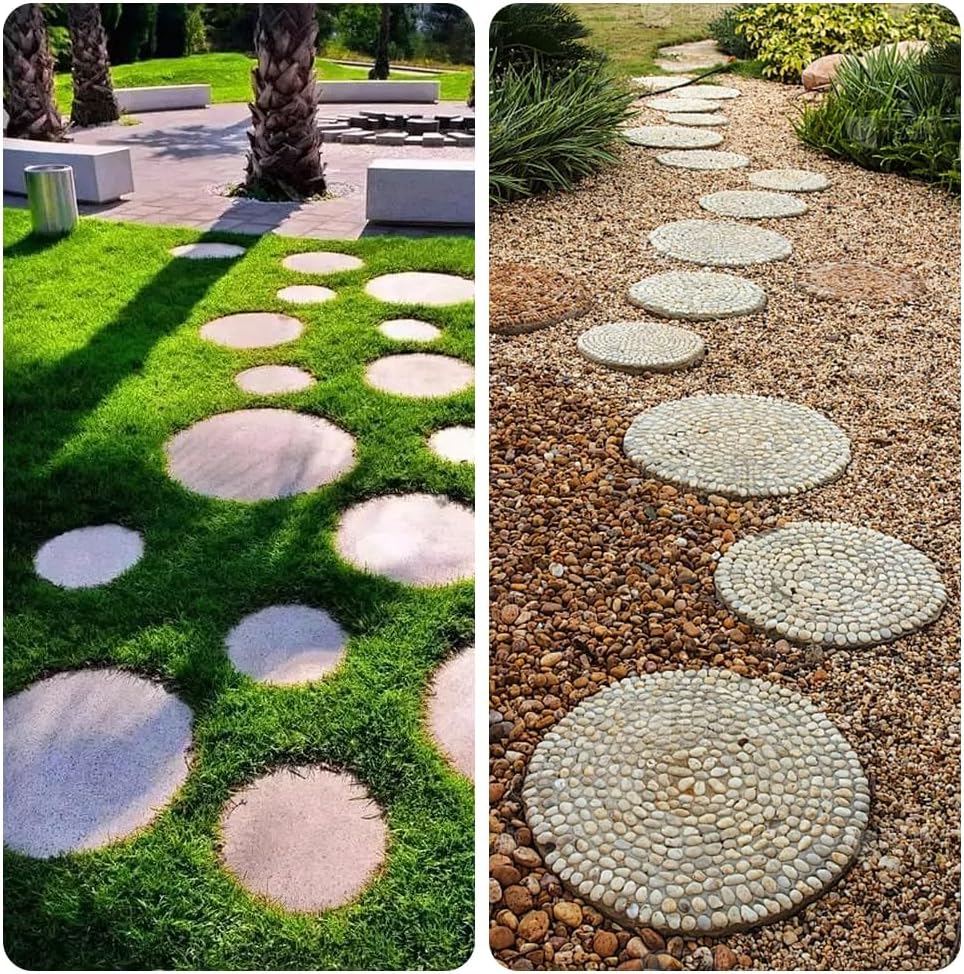 6 Pcs Round Stepping Stone Molds, 3 Size Reusable Cement Molds for Concrete