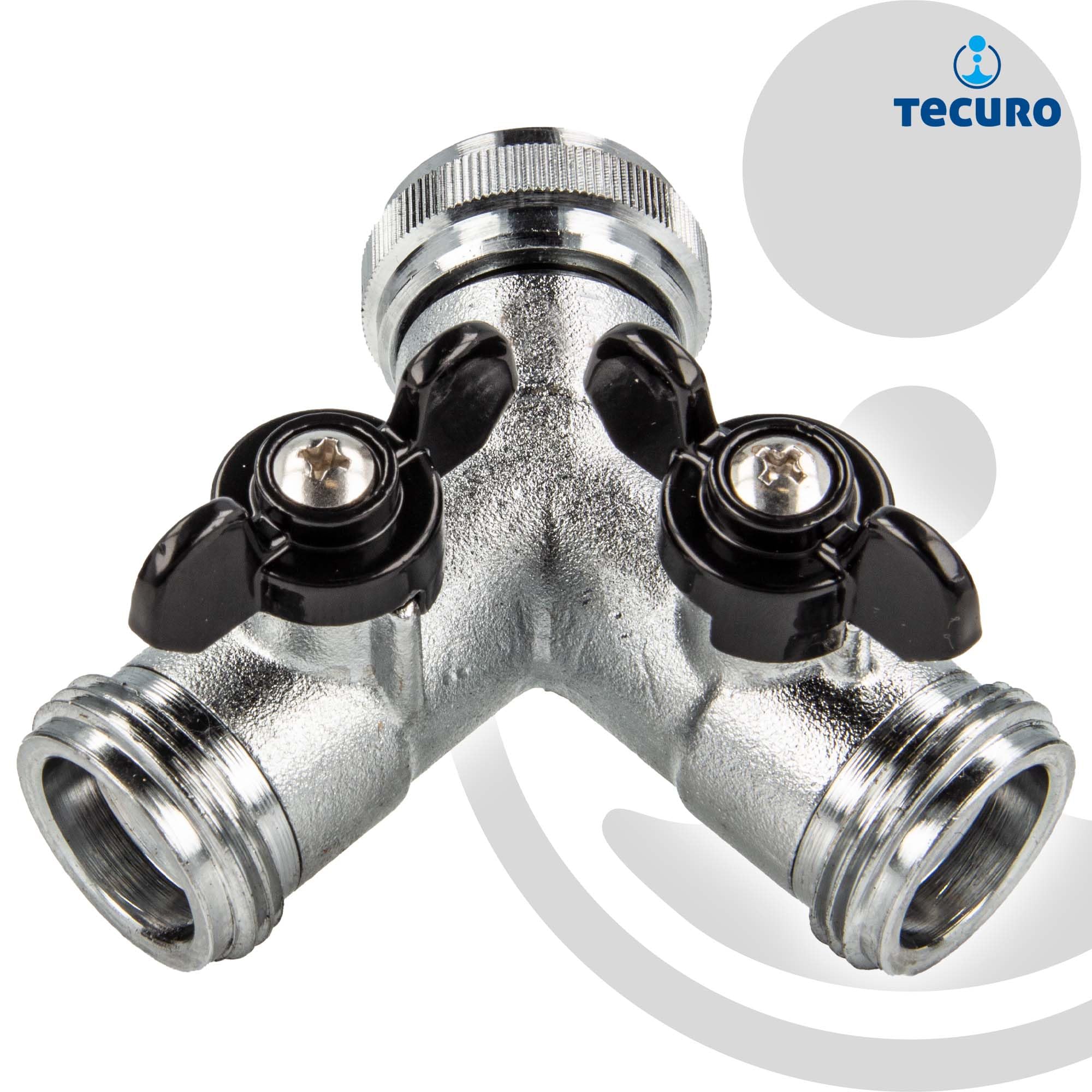 Tecuro 2-Way Y-Distributor with Stopcocks for Taps and Valves - Chrome-Plated, Chrome, Black - Image 2