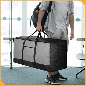 iespell 4 Pack 120L Moving Boxes Large Strong with Lid, Big Storage Bag Packing Box for Moving House, Clothes, Duvet, Underbed, Travelling, Laundry Bags with Zips, Grey + Black