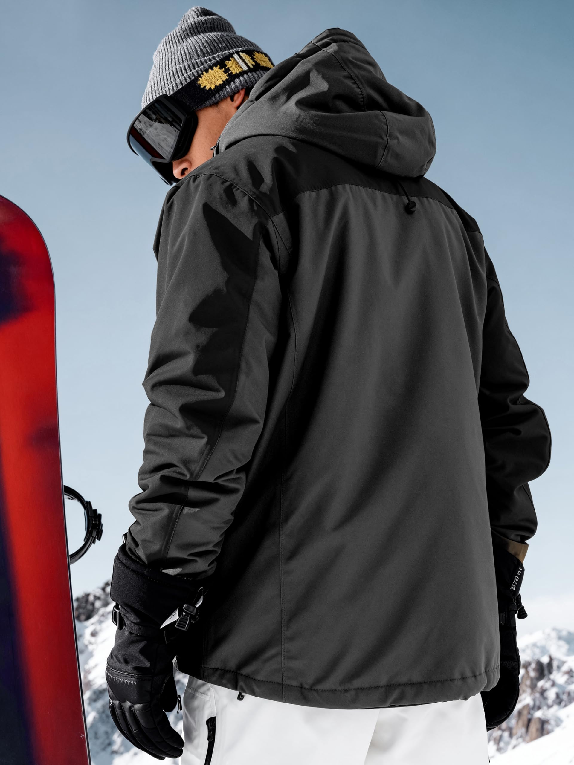 FREE SOLDIER Chaqueta de esquí impermeable para hombre con forro polar cálido cuello de nieve de invierno con capucha y costuras totalmente selladas