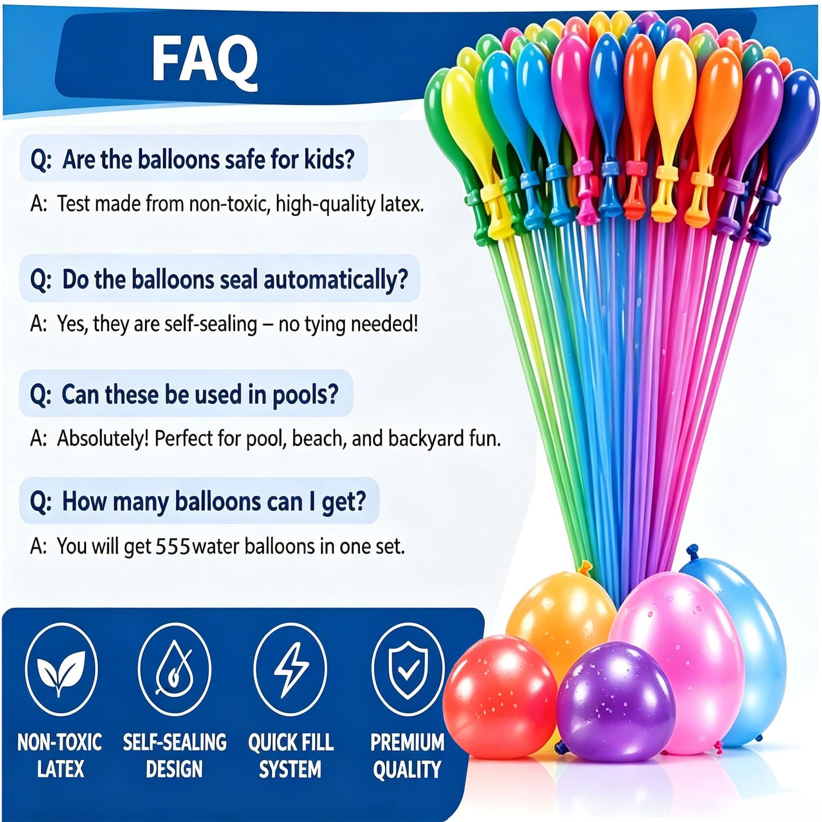 NEXVORA Water Balloons for Kids 555 Pack Quick Fill Self-Sealing - Image 4