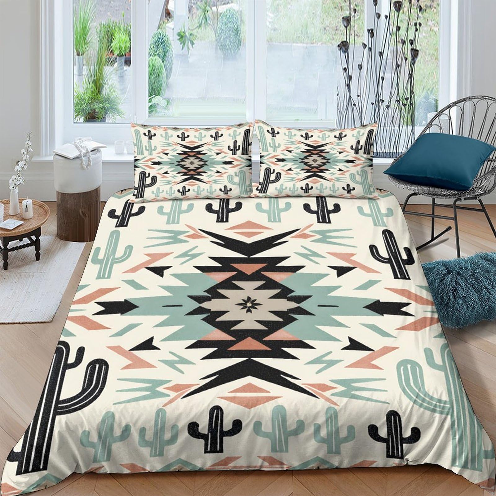 Ctjqhvkz Style-3 3D Printed Aztec Cactus Fitted Sheet Microfiber Soft Breathable Southwestern Bed Cover For Bedroom Guest Room Decor Single（135X200cm）