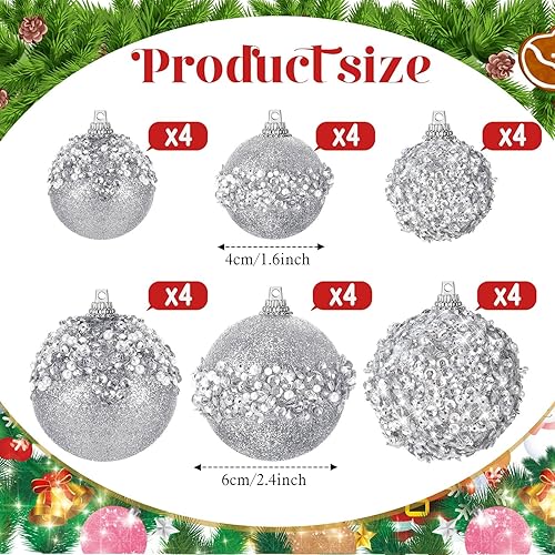 Miniatura 36 de Poen Juego de 24 adornos de bolas de Navidad con brillantina para colgar en el árbol de Navidad, bolas de Navidad de espuma con lentejuelas, Oro rosa