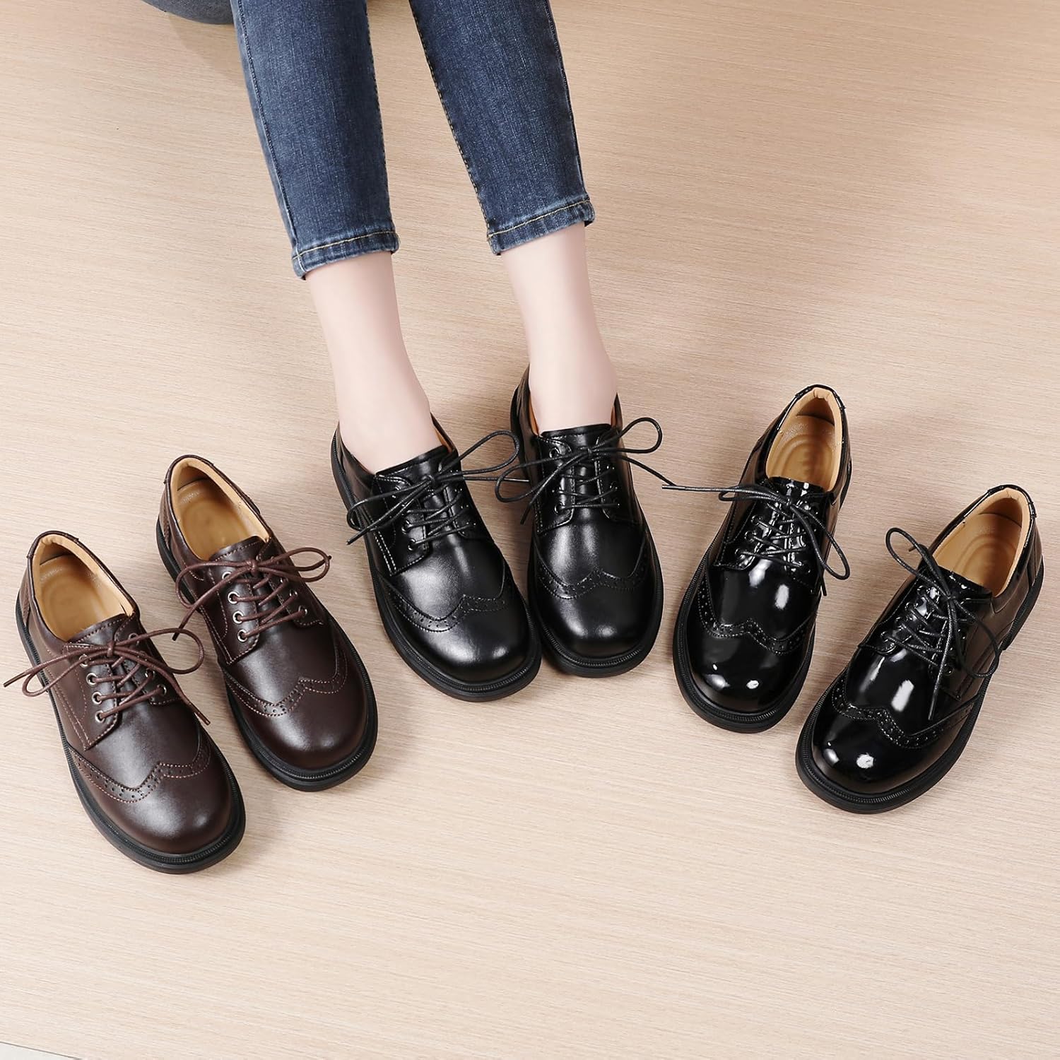 OKJ Oxford Shoes for Women Black Womens Oxfords Shoes Dressy Women's Casual Slip On Lace Up Loafers Vintage Shoes Business Dress Uniform Office Comfortable Non Slip Work Shoe - Image 8