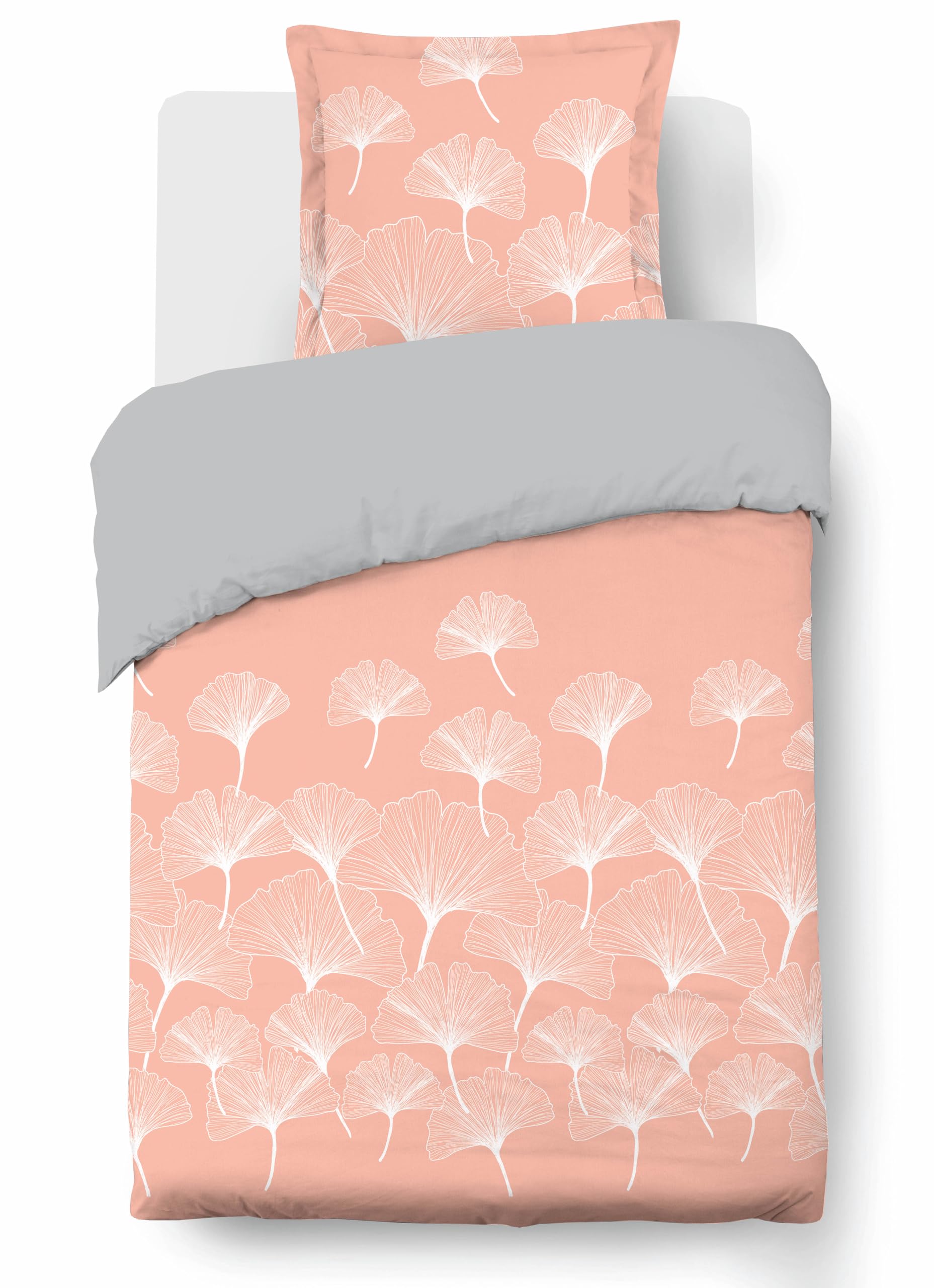 VISION - Set copripiumino reversibile Ginko Grigio – Set copripiumino 140 x 200 cm con 1 federa per cuscino per letto singolo – 100% cotone …