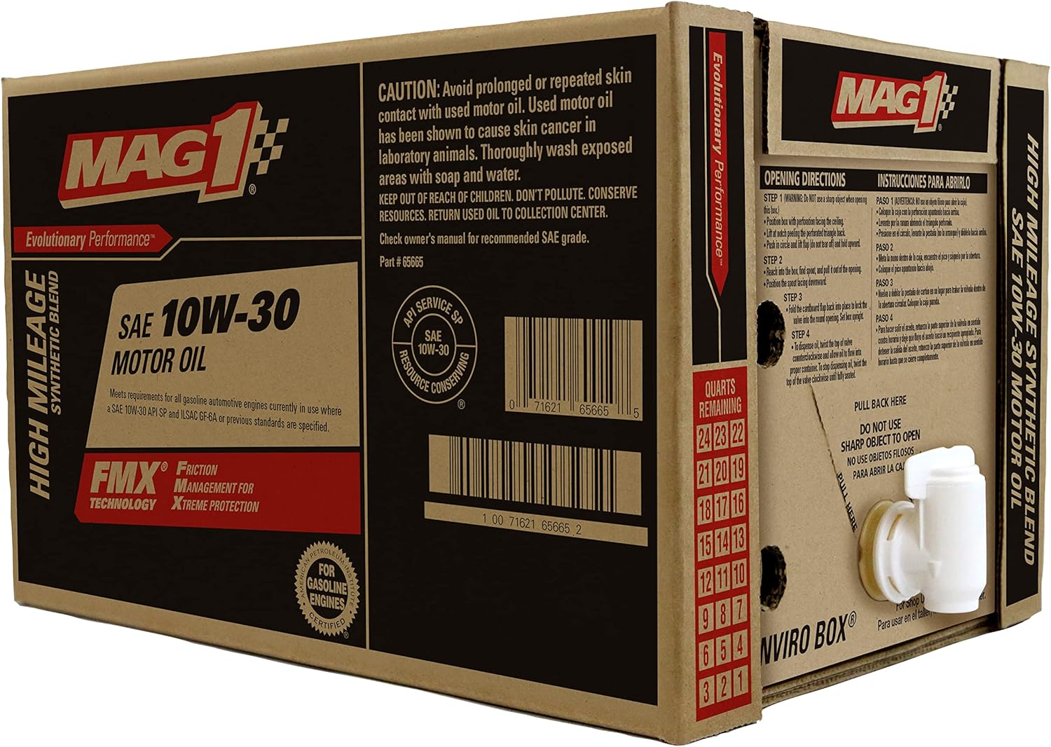Mag 1 65665 High Mileage Synthetic Blend SAE 10W-30 Motor Oil - 6 Gallon Enviro Box