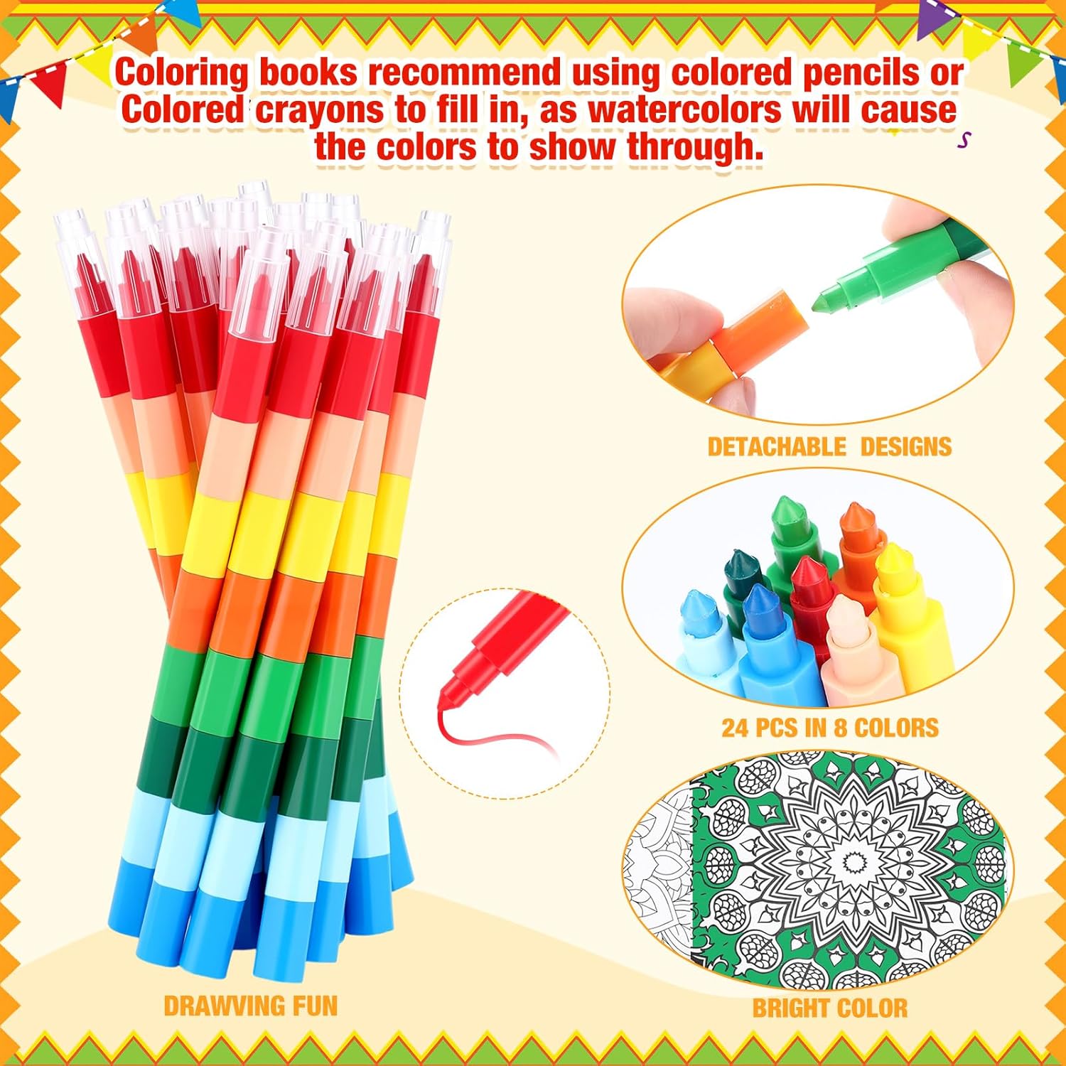 Sinload 24 Mindful Patterns Coloring Book Flower Coloring Books Bulk with 24 Crayons Mini DIY Books for Adult Art Stress Relief Drawing Book Stuffers Party Favors, Goodie Bag Filler and Holiday Gifts