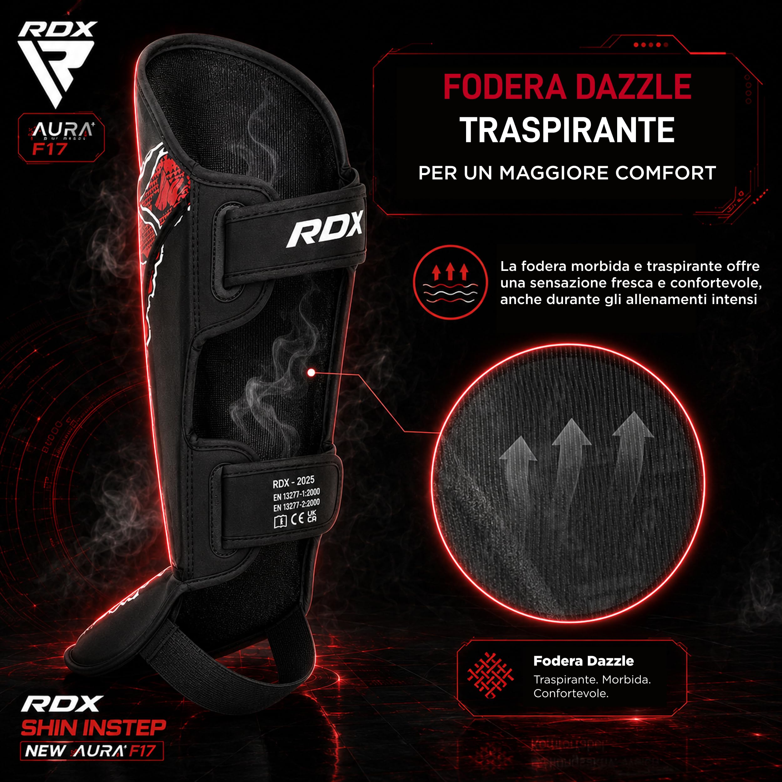 RDX Paratibie Aura F-17, Paratibie Kickboxing per Donne e Uomini, Paratibie MMA con Schiuma Stampata Ammortizzante, Paratibie Muay Thai e Protezioni per Arti Marziali