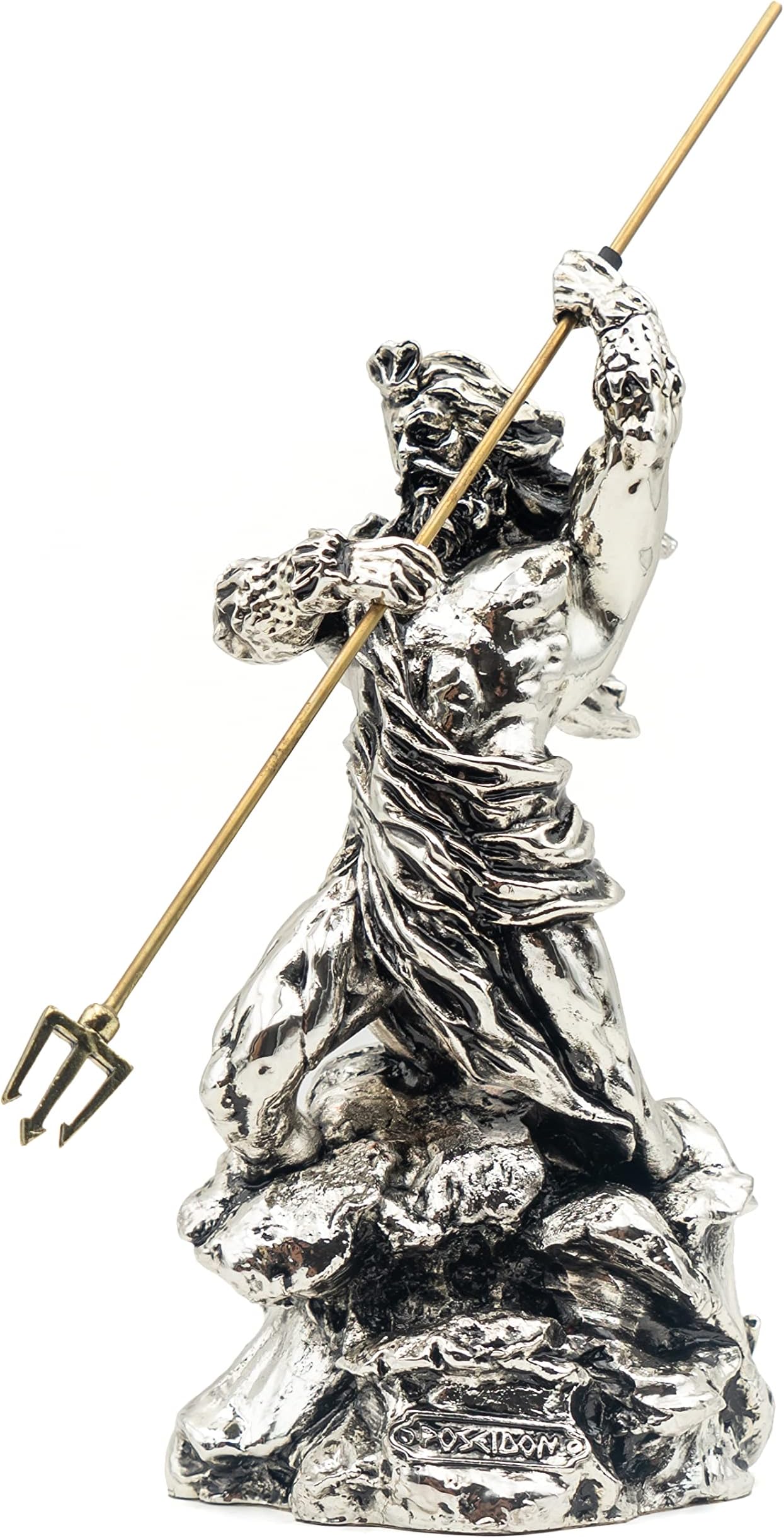 Helcee Handmade Silver Plated Poseidon Statue 10 in