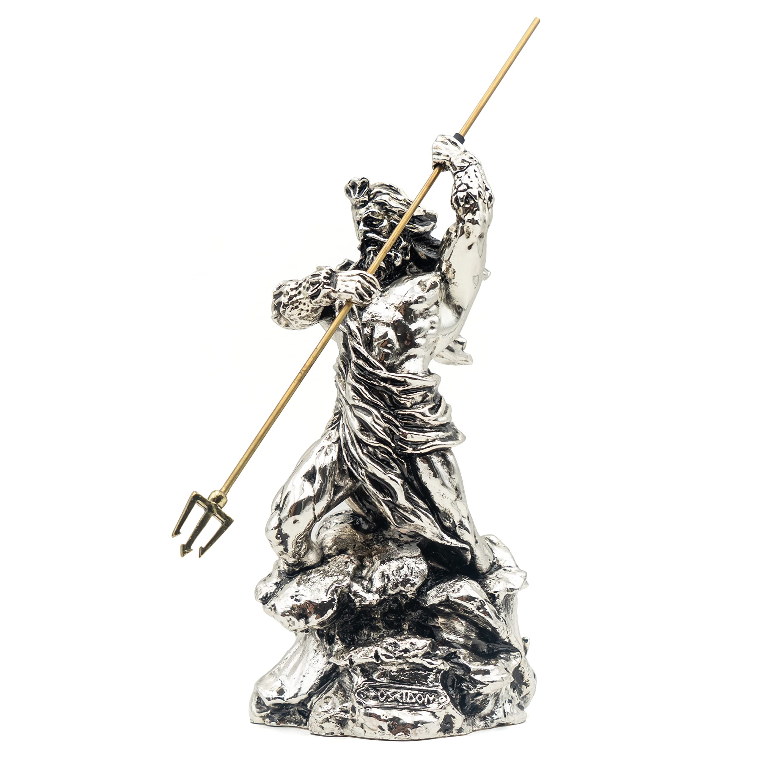 Helcee Handmade Silver Plated Poseidon Statue 10 in