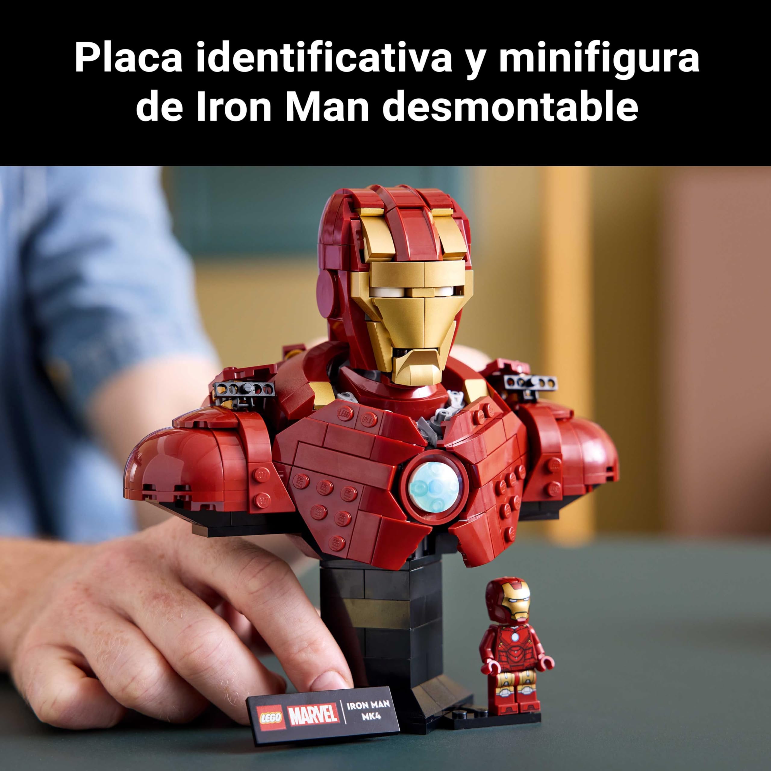 LEGO Marvel Busto de Iron Man MK4 - Maqueta para Adultos de Superhéroe con Minifigura de Tony Stark, Cañones de Hombros y Cabeza Articulada - Regalo para Hombres y Mujeres Fans de los Vengadores 76327