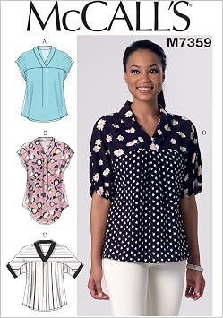 McCalls Patterns M7359 Misses V-Neck Dolman Sleeve Tops, Y X-Small-Small-Medium