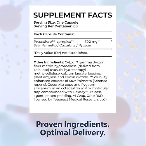 Miniatura 2 de Tesseract ProstaSorb, suplementos de próstata para hombres con palma enana, pigeo y calabaza, apoya la función saludable de la próstata, vaciado de