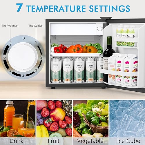 Miniatura 4 de COWSAR Refrigerador compacto de 1.6 pies cúbicos con congelador, refrigerador compacto con 7 ajustes de temperatura, refrigerador pequeño de bajo