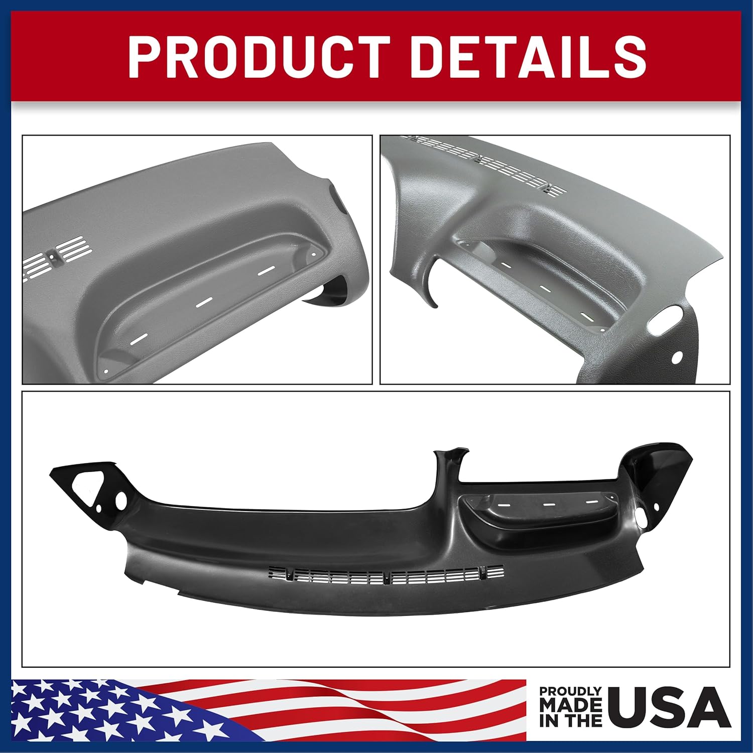 DashSkin Dash Cover Compatible with 95-96 GM SUVs and Pickups in Medium Grey (13* Trim Code) - Hard Molded Plastic Dashboard Cap