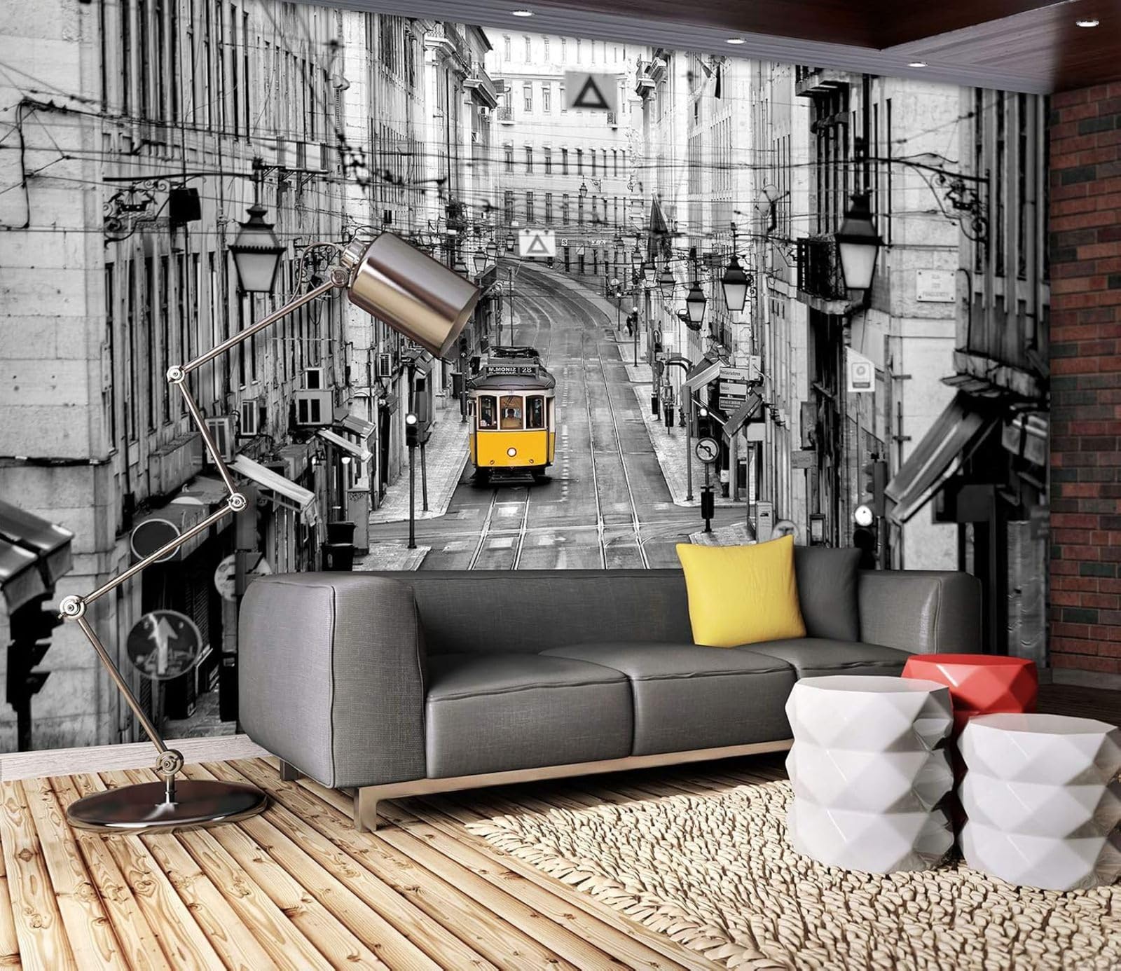 Kfjhgbdshhj 3D Mural Photo Mural-Wallpaper Tram - For Living Room Bedroom - 3D Effect - City,200Cmx140cm Poster - Wall Sticker - Frameless Picture