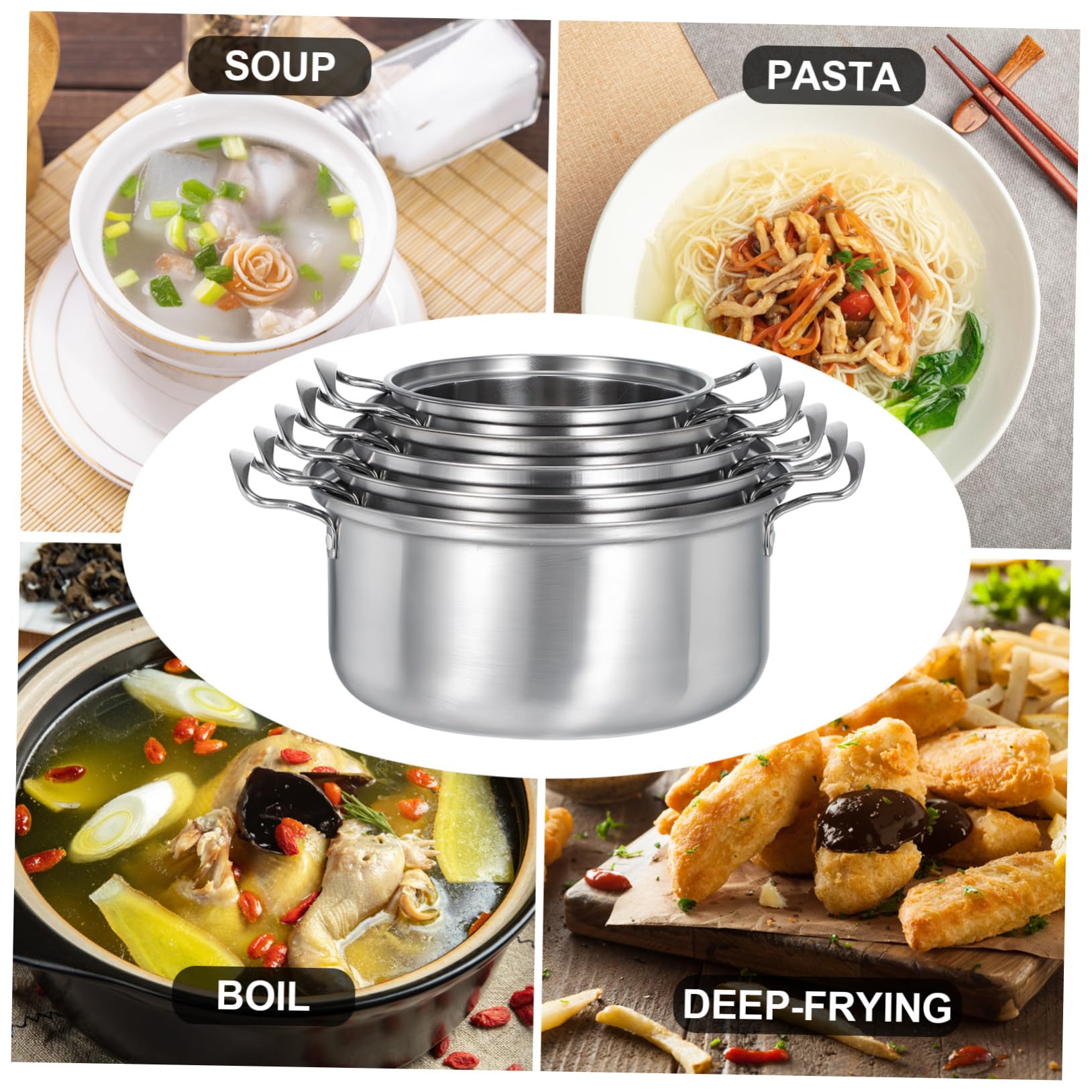 Set di Pentole da Cucina 5 Set in Acciaio Inox con Coperchi in Vetro