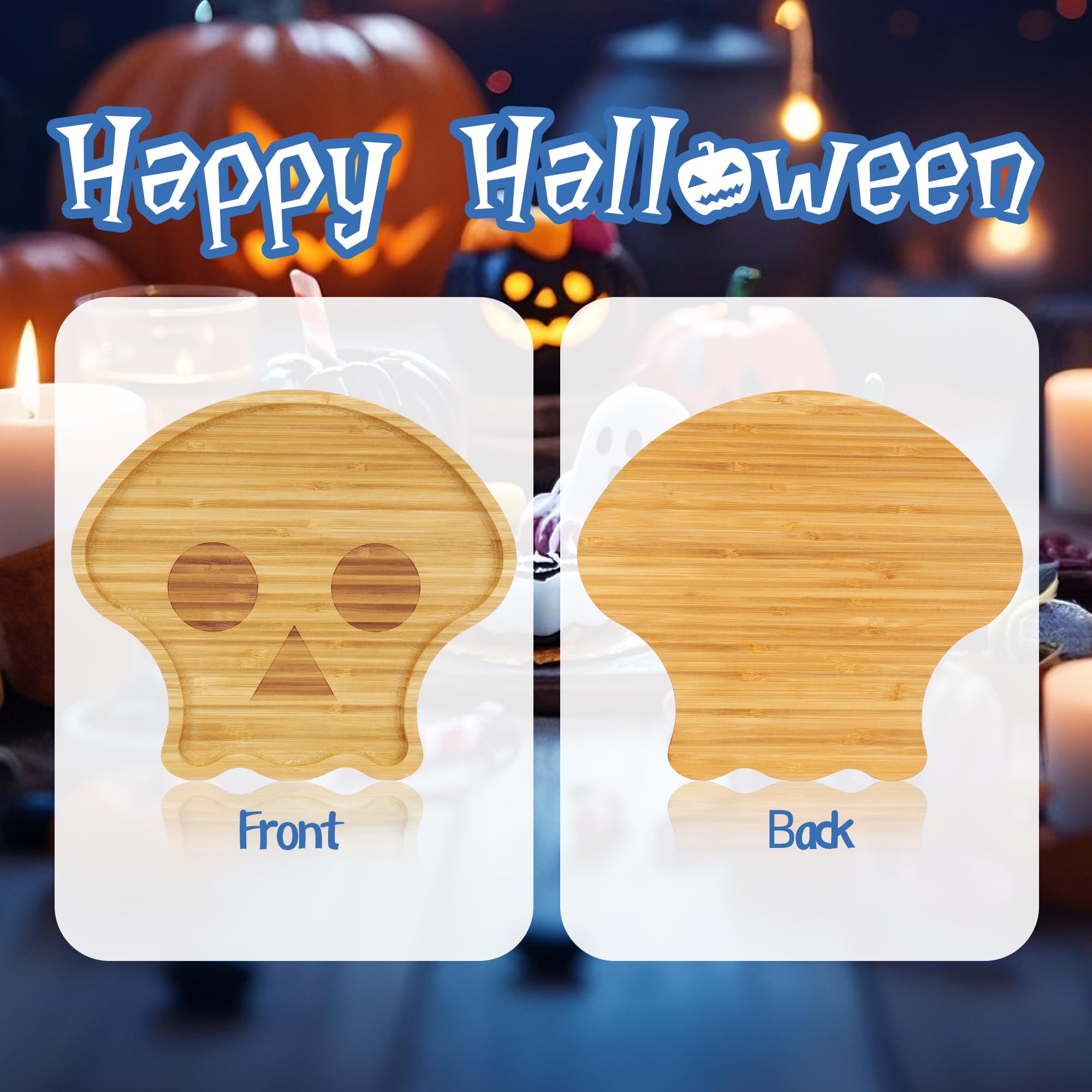 TJ POP Tagliere di Halloween piccolo a forma di teschio – Bambù vassoio da portata per snack, dolci e caramelle, decorazione per la tavola delle feste