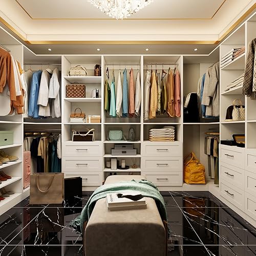 Miniatura 2 de Sistema de armario con 4 juegos, sistemas organizadores de armario de 101.9 pulgadas con 6 cajones y 8 varillas para colgar y estantes ajustables,