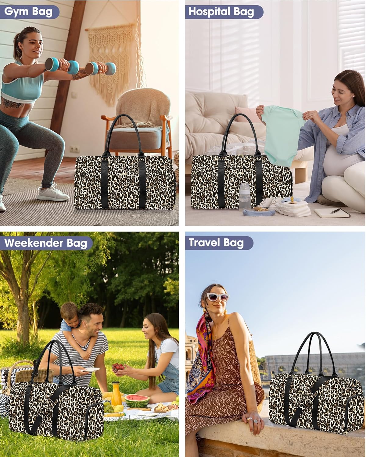 Women Weekender Travel Duffle Bag: Travel Duffel Overnight Bags with Shoe Compartment Large Carry on Tote with Toiletry Bag Weekend Traveling Yoga Gym Hospital Bag for Women with Wet Pocket Cheetah - Image 4