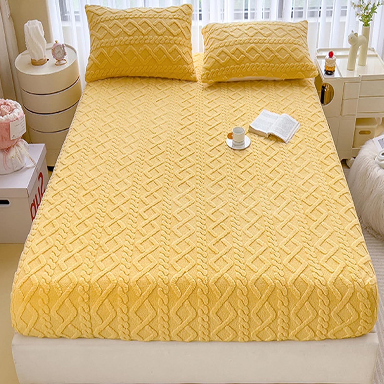 LSZHBSL Plush Fitted Sheet 120 x 200 + 25 cm / 2 Pieces Breathable Bed