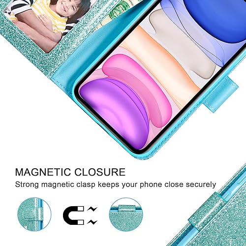 Miniatura 4 de UEEBAI Funda tipo cartera para iPhone 11, cubierta de piel sintética con acabado brillante, ranuras para tarjetas, soporte, cierre magnético, funda