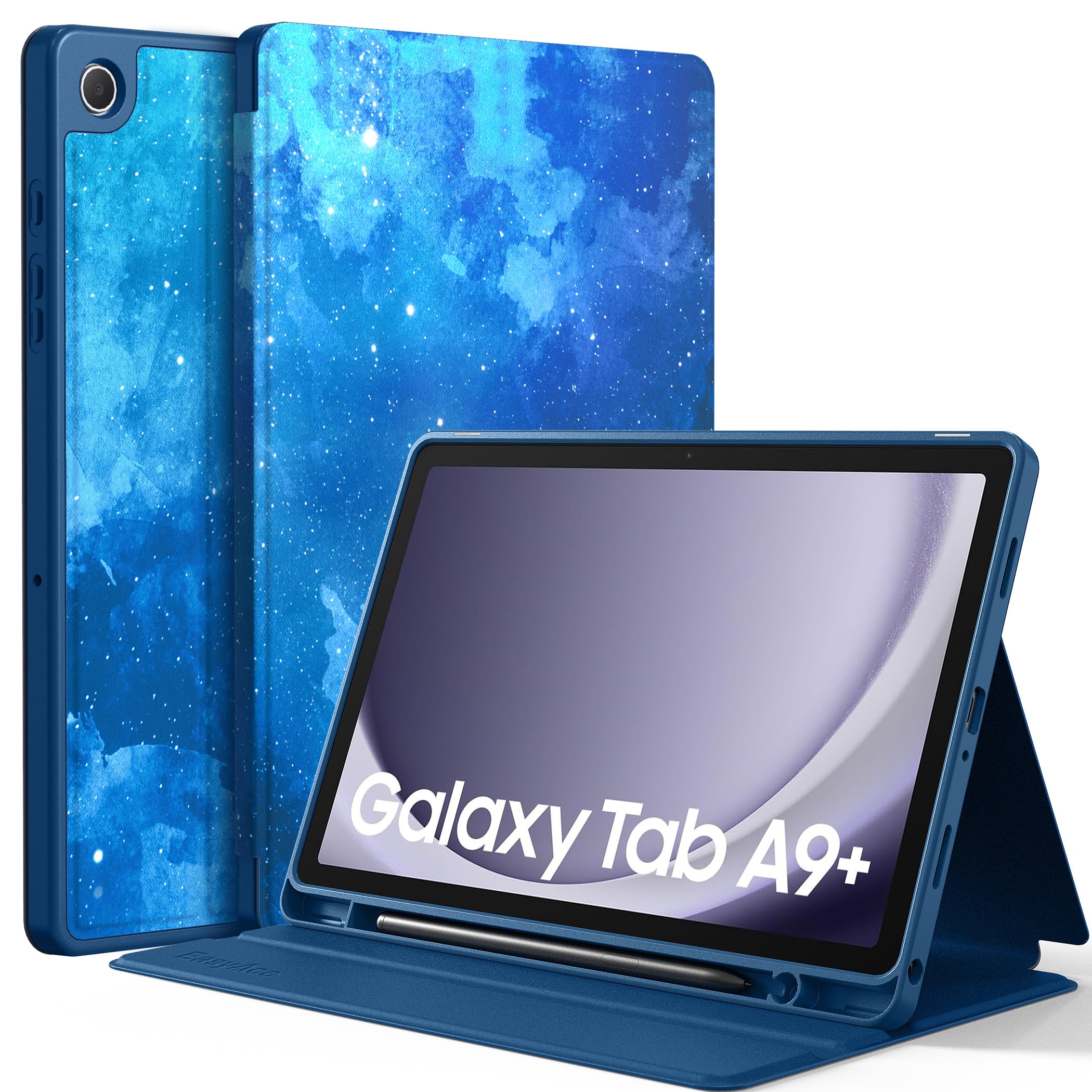 EasyAcc Hülle Book Cover für Samsung Galaxy Tab A9 Plus / A9+ 11 Zoll 2023 (SM-X210/ X215/ X216) mit Pencil Halter, Dünn Folio Ständer Tablet Schutzhülle, Multi-Winkel Betrachtung, Blauer Sterne