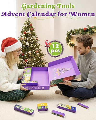 Miniatura 2 de Calendario de Adviento de regalos de jardinería 2025 para mujer, juego de herramientas manuales de jardín de 12 piezas con bolsa de almacenamiento