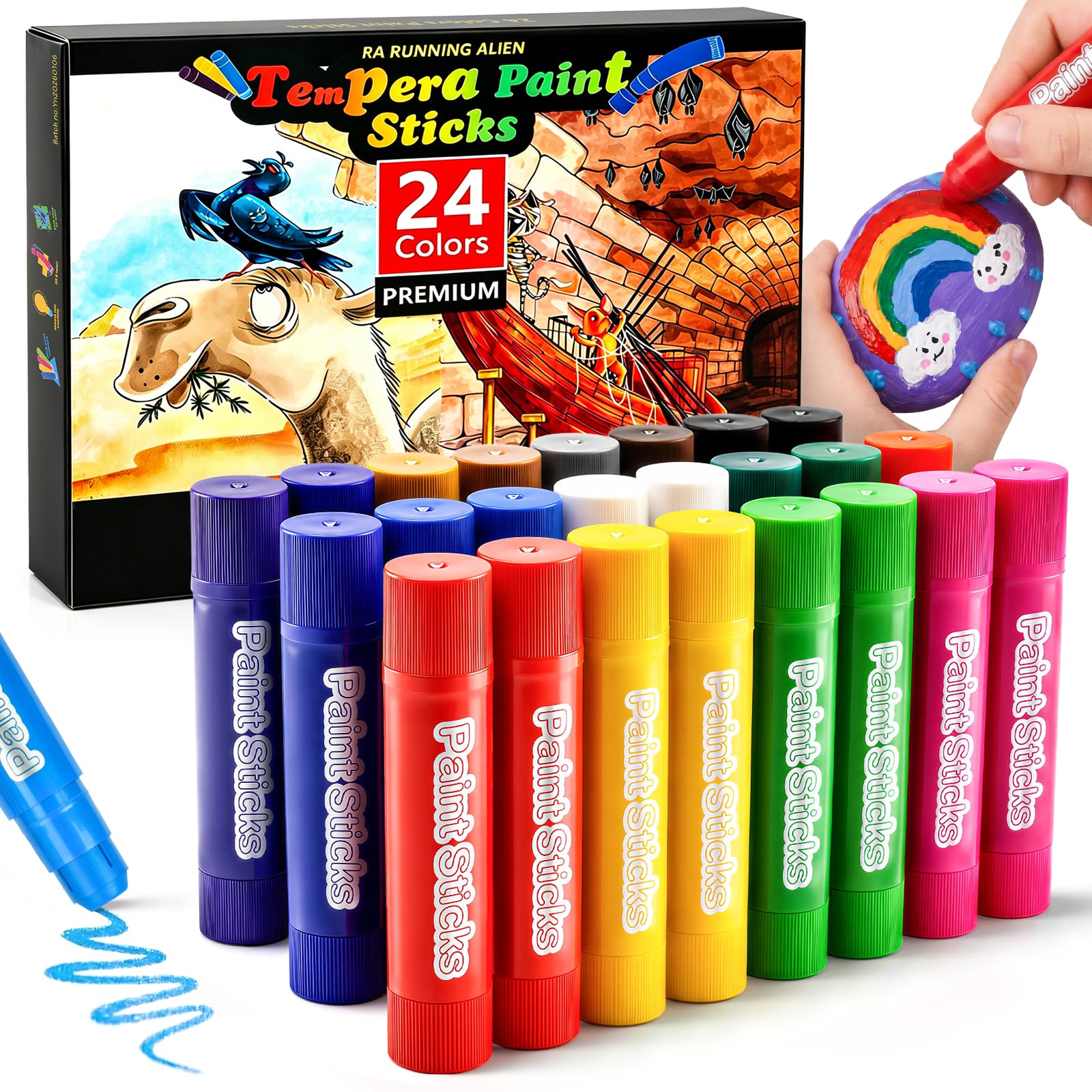 Bâtons de peinture Tempera non toxiques pour enfants, gouache solide lavable pour le papier