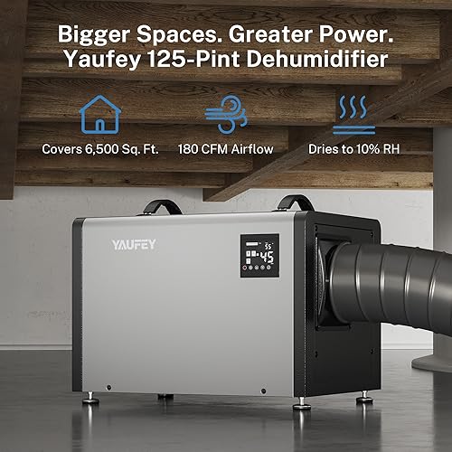Miniatura 2 de Yaufey Deshumidificador comercial de 125 pintas para espacio de arrastre, sótano, industrial, hasta 6,500 pies cuadrados, control de humedad