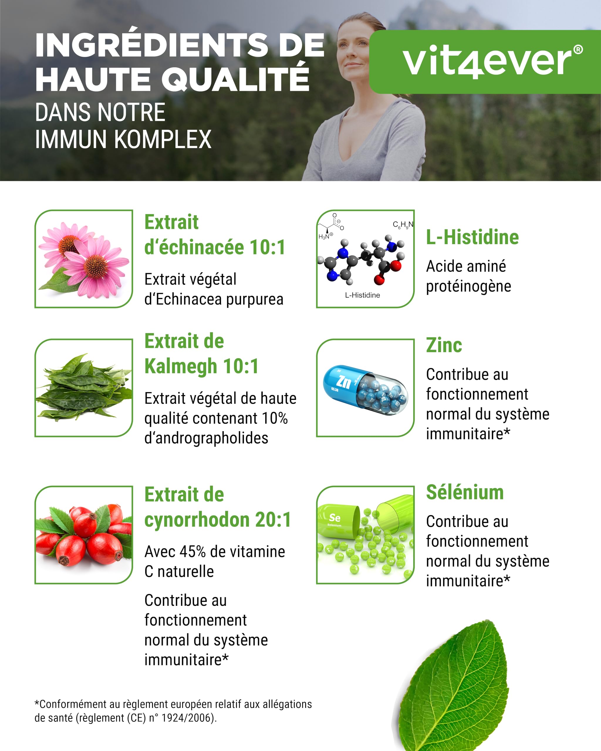 Complexe Immunitaire à Forte Dose - 180 gélules pour 90 jours - 500 mg d'Échinacée, de Kalmegh, d'Églantier, de Vitamine C, de L-Histidine, de Zinc et de Sélénium - Vegan, sans additifs inutiles