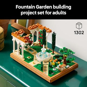 LEGO Icons Fountain Garden Building Set - DIY Kit for Adults, Ages 18+ Miniature Craft Building Blocks for Home Decor, Display - Gift for Birthdays - with Cypress Trees and Grape Vines - 10359