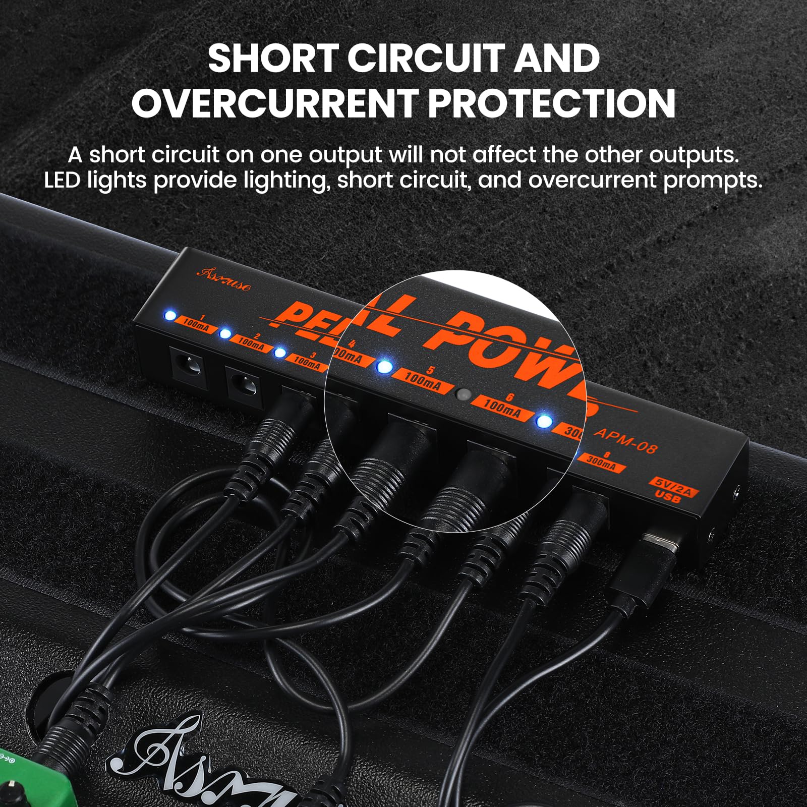 Asmuse Fuente de Alimentación para Pedal de Guitarra con 8 Salidas de CC, para Pedales de Efectos de Guitarra Eléctrica de 9 V