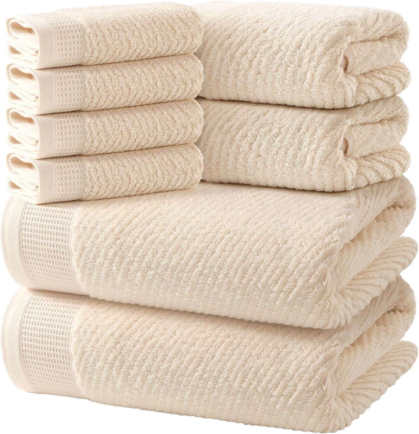 REDKISS Luxury Bath Towel Set of 8, 100% Cotton Bathroom Towels Set with 2 Bath Towels, 2 Hand Towels, 4 Washcloths, Ultra Soft Highly Absorbent Towels for Bathroom, Gym, Hotel, Spa, Brown