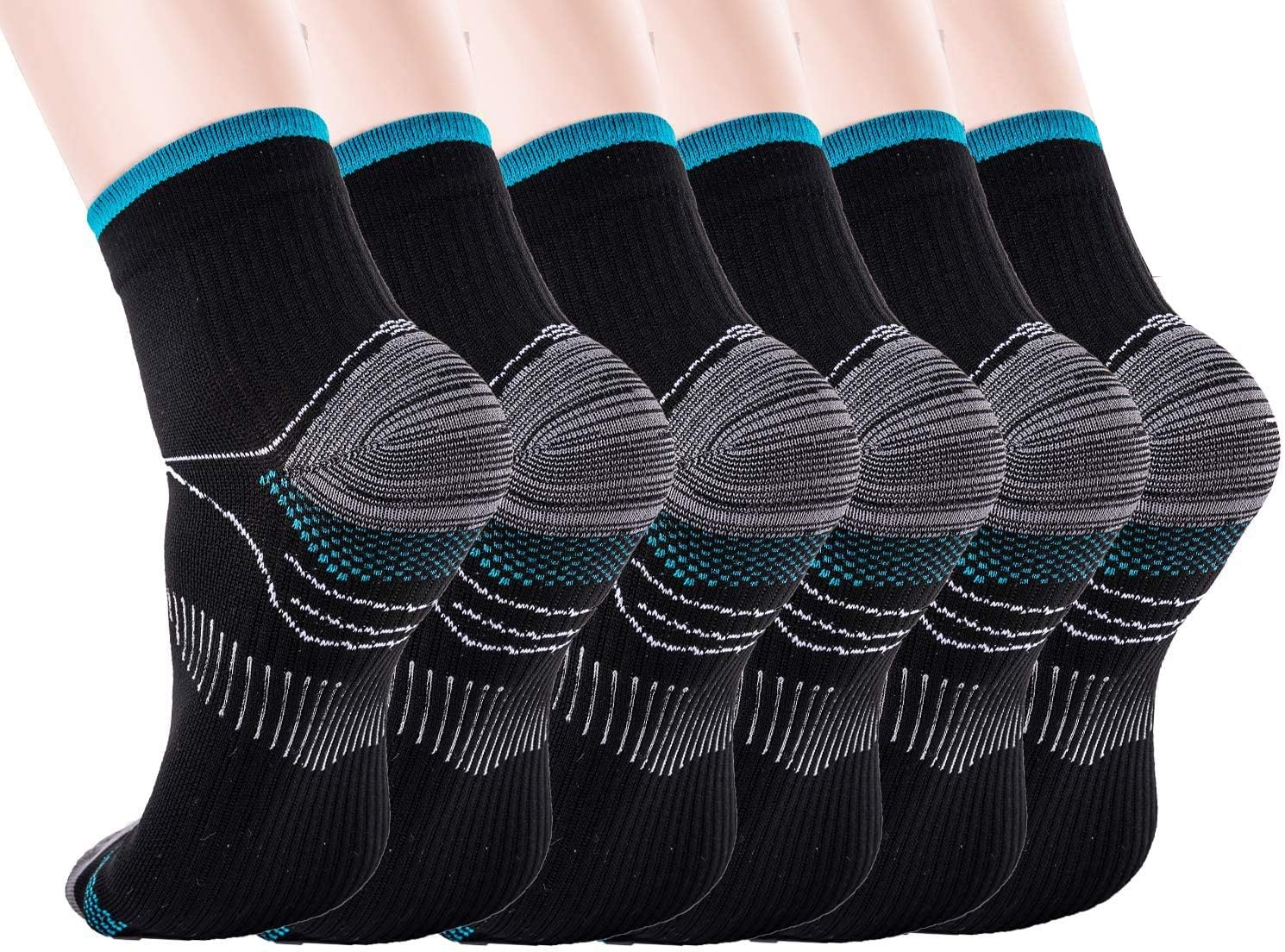 woeitaCompression Socks for Women & Men-Upgraded Sport Plantar Fasciitis Arch Support- Low Cut Compression Foot Socks Best for Athletic Sports, Running, Medical, Travel, Pregnancy (6 Pairs)