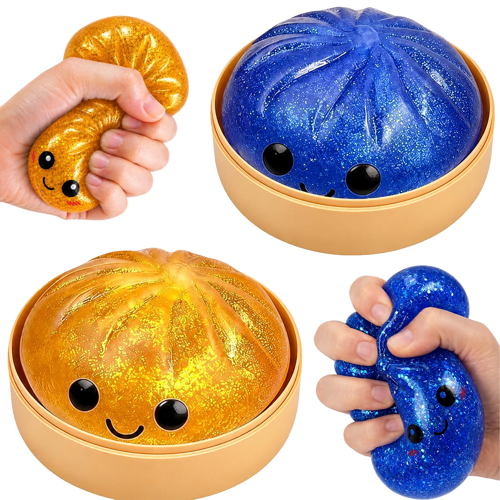 Photo 1 of 2 Packs Squishy Dumpling, New Dumpling Squishies with Beads, Colorful Dumplings Squezee Stress Relief Fidget Sensory Toy Gifts for Kids Adult