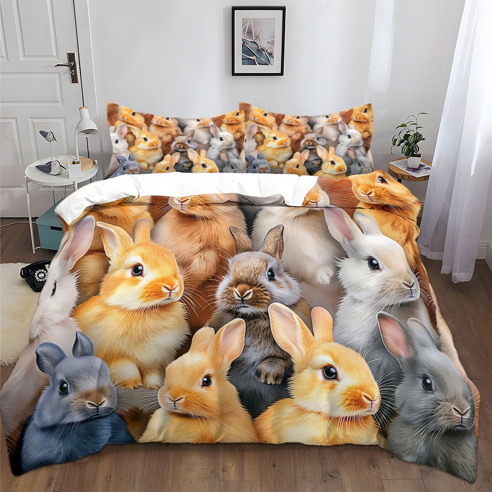 Ensemble de literie microfibre aquarelle lapin housse couette 140x200 cm