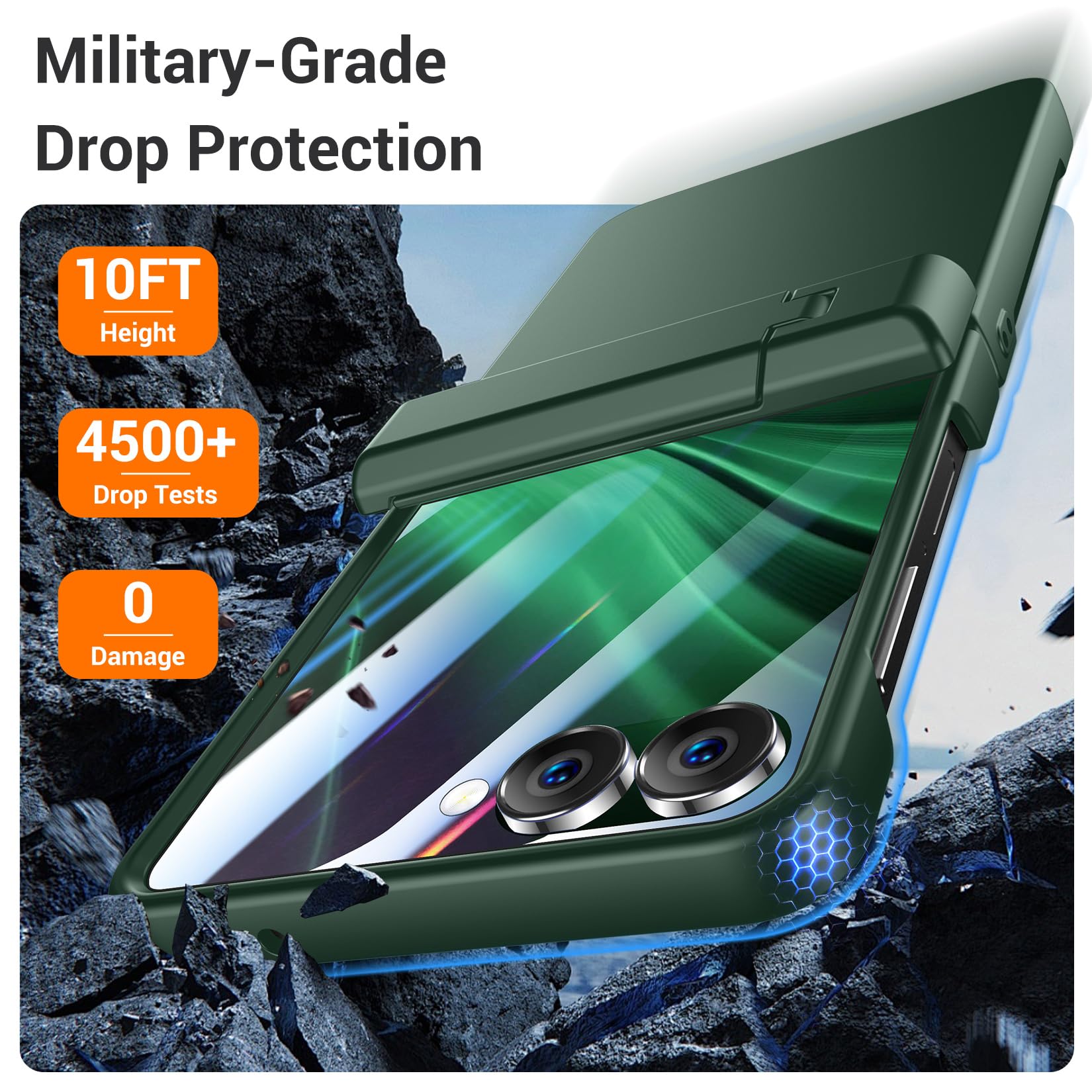 Custodia per Samsung Galaxy Z Flip 7 con protezione frontale integrata, cavalletto, protezione con cerniere, in policarbonato rigido, ultra sottile, antiurto, custodia protettiva per Galaxy Z