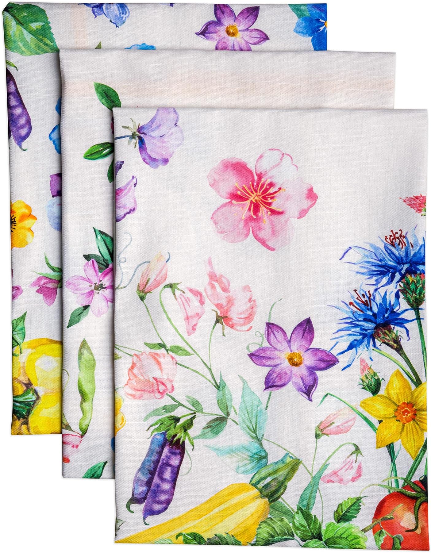 Maison d' Hermine Kitchen Towels Set of 3 100% Cotton 27.50" x 20" Reusable Cloth Tea Dish Towels Absorbent with Hanging Loop for Kitchen Easter Decorations Spring/Summer (Giverny)