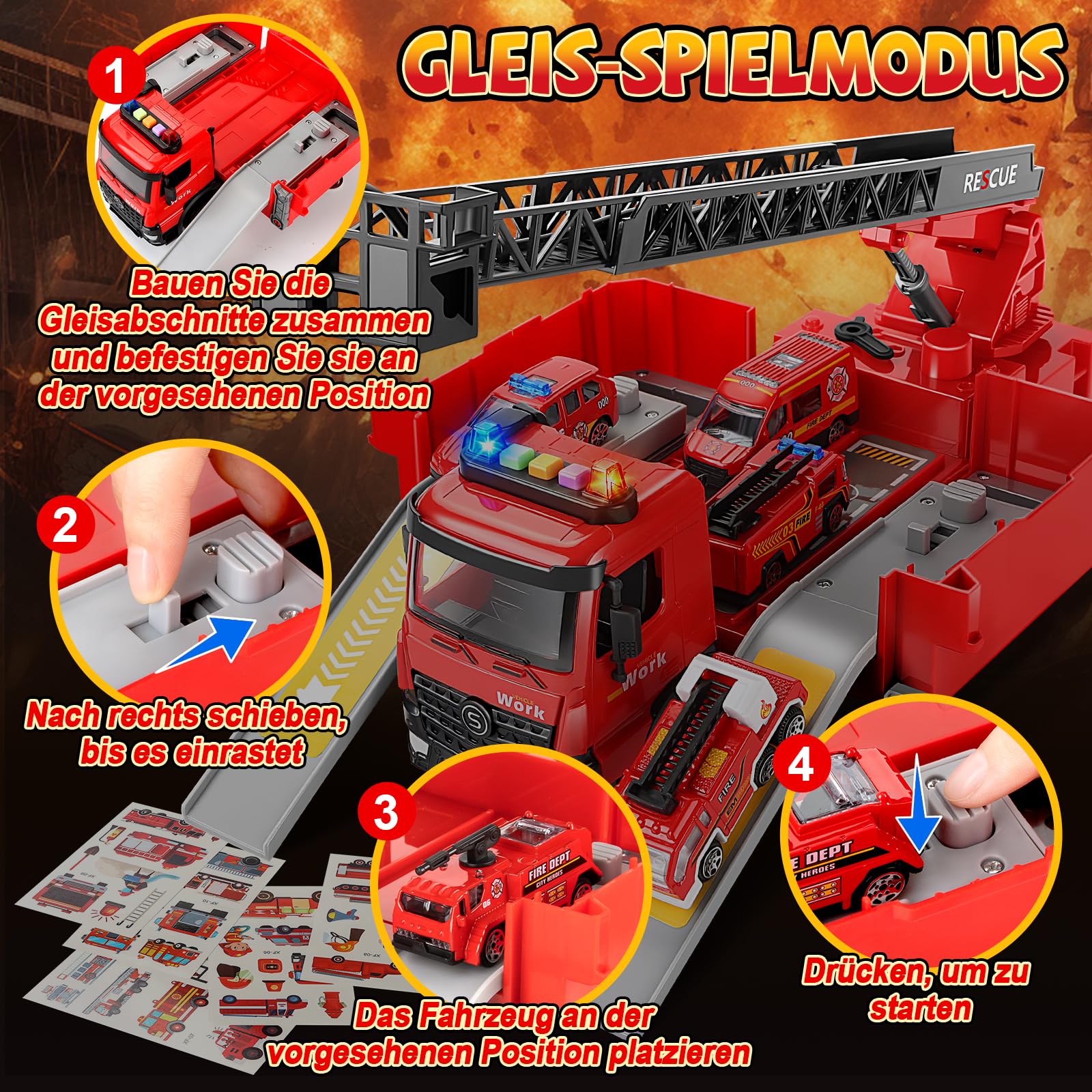 JONRRYIN Feuerwehrauto Groß, Feuerwehr Auto Spielzeug mit Drehleiter, Sound und Licht, Wasserspritz Funktion, Feuerwehr Spielzeugauto, Geschenk für Jungen, Kinder Löschfahrzeug für Junge 3 4 5 Jahre