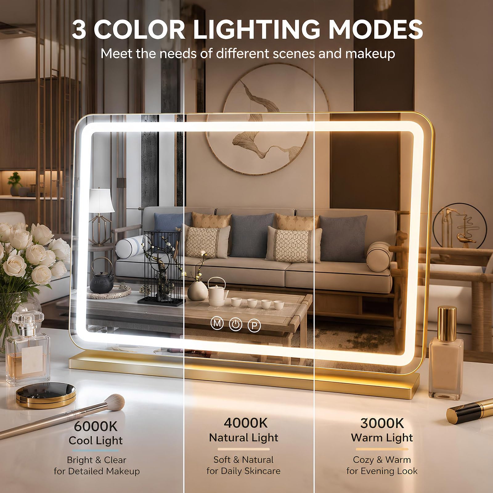 Specchio Trucco LED con Luce, Controllo Touch, Specchio da Tavolo Toeletta