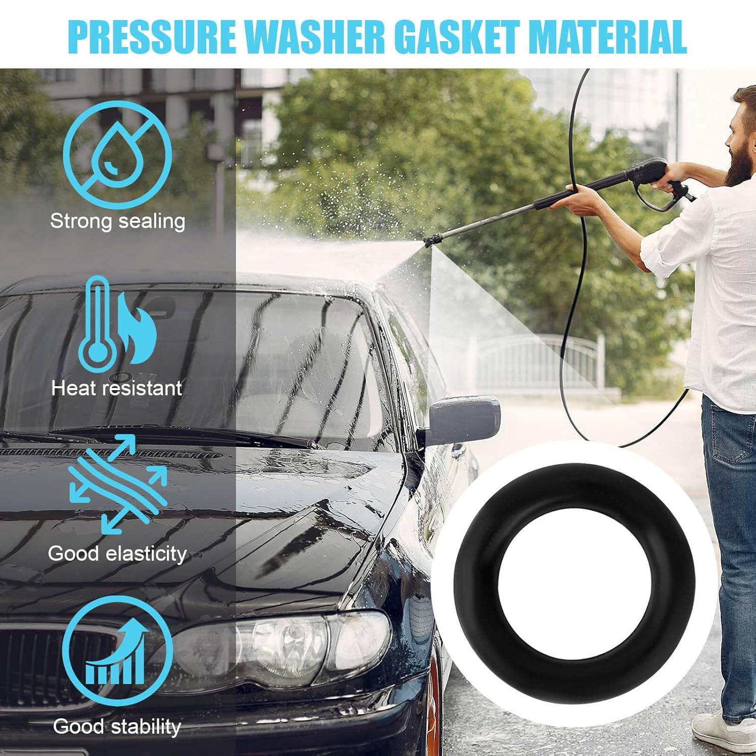 Power Pressure Washer O-Rings for 1/4" Quick Coupler, 3/8" ID x 0.1" Thick to Fit 1/4" Quick Connect Fittings and M22 Threaded Fittings (20 Pack)
