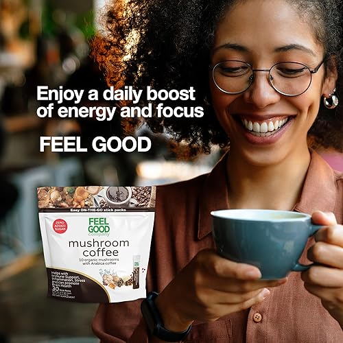 Miniatura 8 de Feelgood Company - Café de hongos con 10 hongos orgánicos y café arábica, 30 paquetes de barritas, cero azúcar añadido, apoya la salud inmunológica