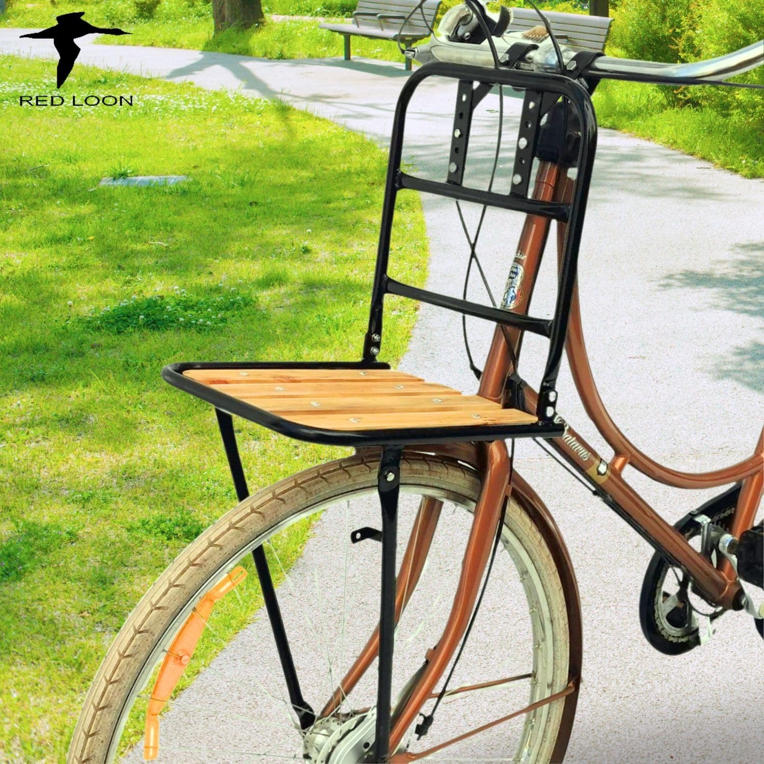 Red Loon Porte-Bagages Avant pour Vélo Hollandais | Loader en Acier/Bois avec Support en Bois