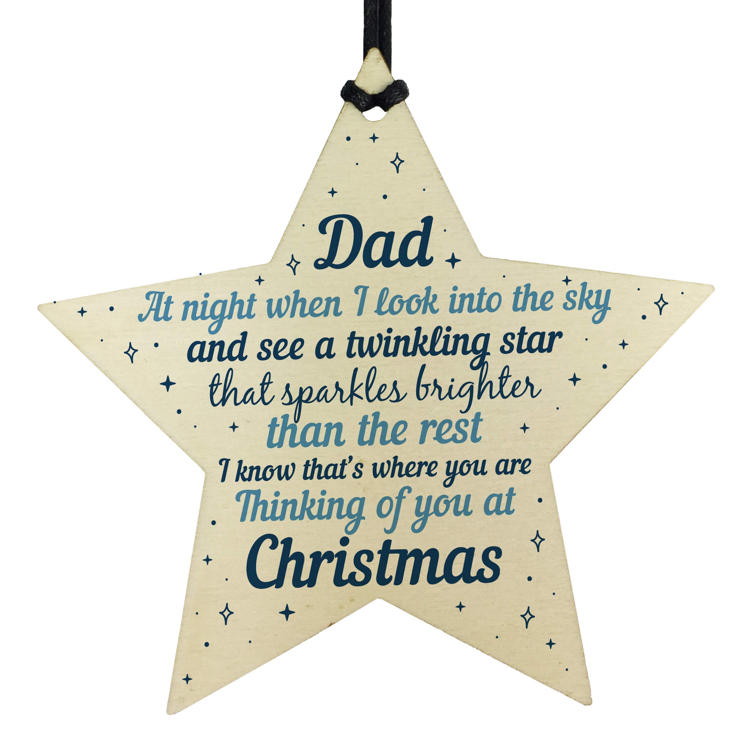 Red Ocean Wooden Memory Hanging Star Christmas Tree Decoration Dad Memorial Bauble Keepsake